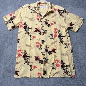 Molokai Surf Vintage Shirt Men's Large Yellow Hawaii Short Sleeve Button Up